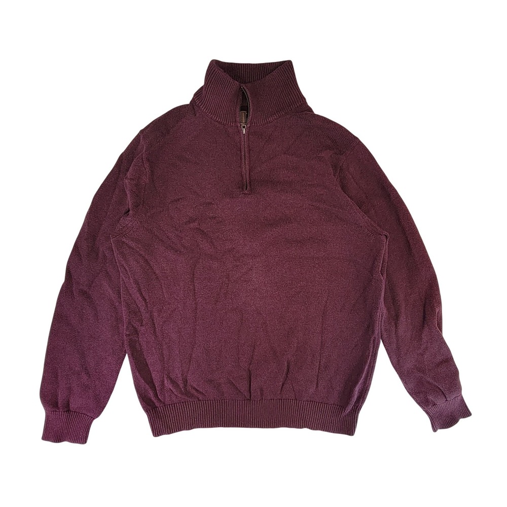J. Crew Men's Burgundy Heathered 50% Cotton 50% Cashmere 1/4 Zip Sweater Size L‎